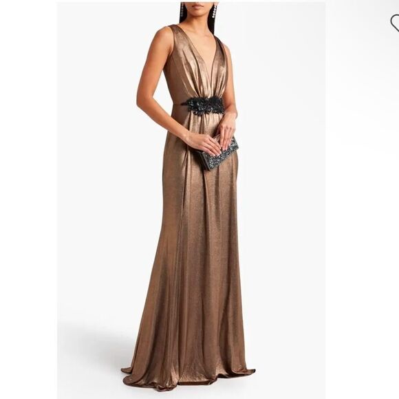 MARCHESA NOTTE Embellished Metallic Stretch-Jersey Gown NEW Size 4 - Picture 4 of 11